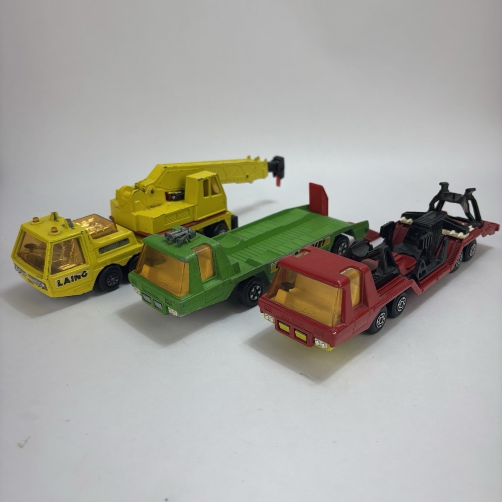 Vintage 70s Matchbox Lesney Super Kings Lot (3) Crane Car Recovery Transporter